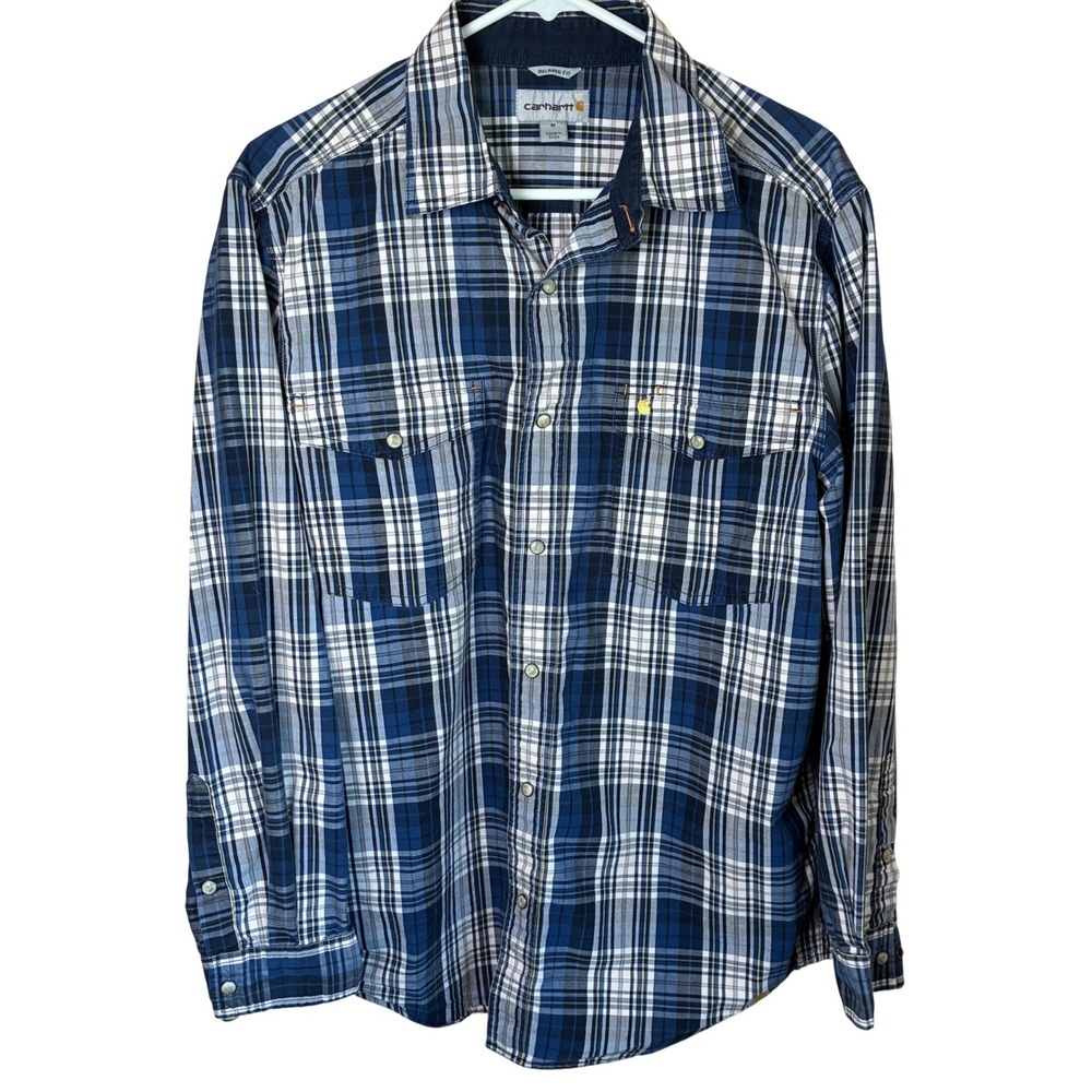 Carhartt‎ Mens Plaid Relaxed Fit Button Down Shirt Blue White 100598 988 Medium